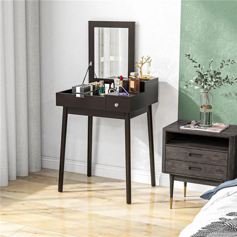 TAVOLO DA TRUCCO 2 IN 1 CON SPECCHIO RIBALTABILE E 2 CASSETTI 60X50X85.5 CM NERO
