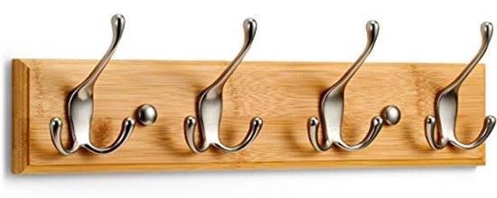 Appoggio Parete in Legno con 4 Ganci a Mat-Nickel - 42 cm