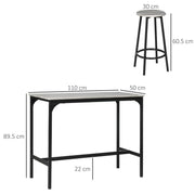 SET DA PRANZO 5 PEZZI CON BANCONE DA BAR 110X50X89.5 CM E SGABELLI Ø 30X60.5 CM IN LEGNO E METALLO GRIGIO E NERO