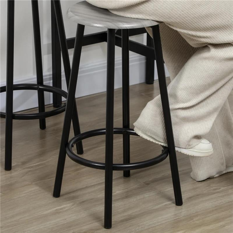 SET DA PRANZO 5 PEZZI CON BANCONE DA BAR 110X50X89.5 CM E SGABELLI Ø 30X60.5 CM IN LEGNO E METALLO GRIGIO E NERO