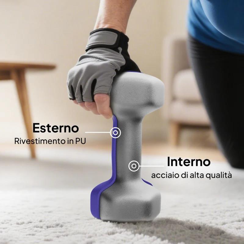 SET 4 MANUBRI ESAGONALI DA 20 KG TOTALI IN ACCIAIO E PU DA 1 A 4KG MULTICOLORE