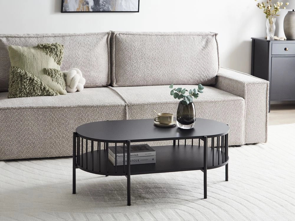 Tavolino ovale con ripiano Piano lungo 103 x 50 cm nero stile retrò