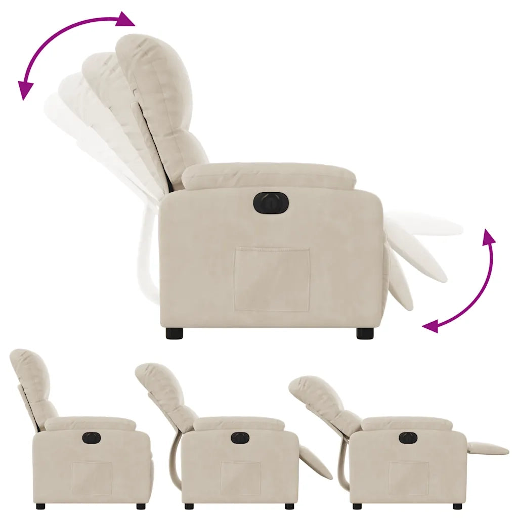 Poltrona Reclinabile Elettrica Beige in Tessuto di Microfibra