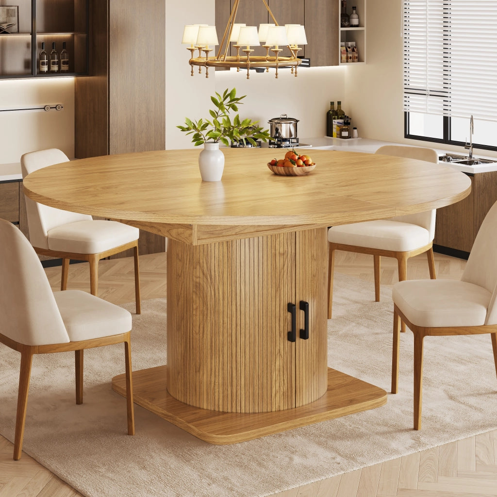 Tavolo allungabile con ripiani rimovibili e portabicchieri, per cucina, in MDF e metallo, naturale 118 × 118 × 76 cm