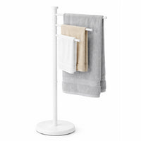 Piantana da Bagno Porta Asciugamani in Acciaio Inox Smaltato Bianco 3 Braccia Girevoli
