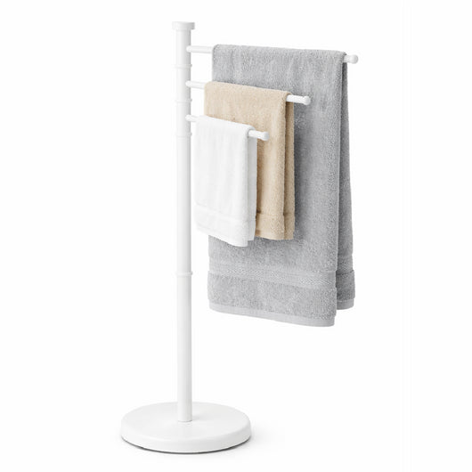 Piantana da Bagno Porta Asciugamani in Acciaio Inox Smaltato Bianco 3 Braccia Girevoli