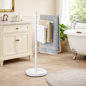 Piantana da Bagno Porta Asciugamani in Acciaio Inox Smaltato Bianco 3 Braccia Girevoli