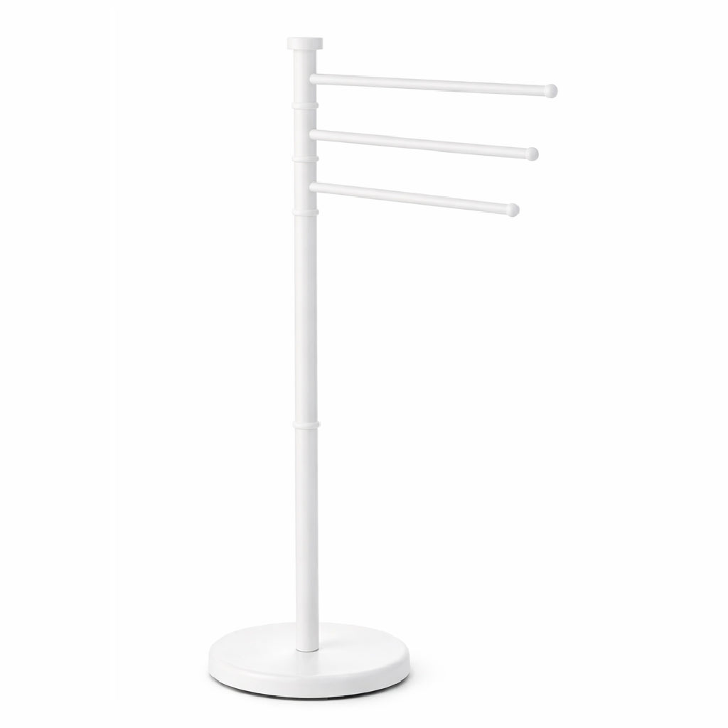 Piantana da Bagno Porta Asciugamani in Acciaio Inox Smaltato Bianco 3 Braccia Girevoli