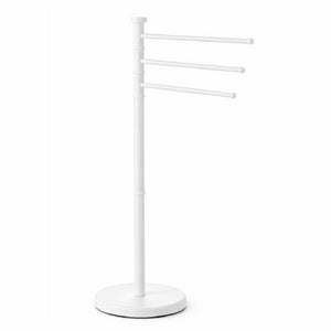 Piantana da Bagno Porta Asciugamani in Acciaio Inox Smaltato Bianco 3 Braccia Girevoli