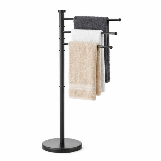Piantana da Bagno Porta Asciugamani in Acciaio Inox Smaltato Nero 3 Braccia Girevoli