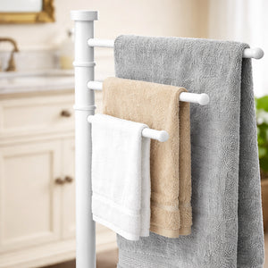 Piantana da Bagno Porta Asciugamani in Acciaio Inox Smaltato Bianco 3 Braccia Girevoli