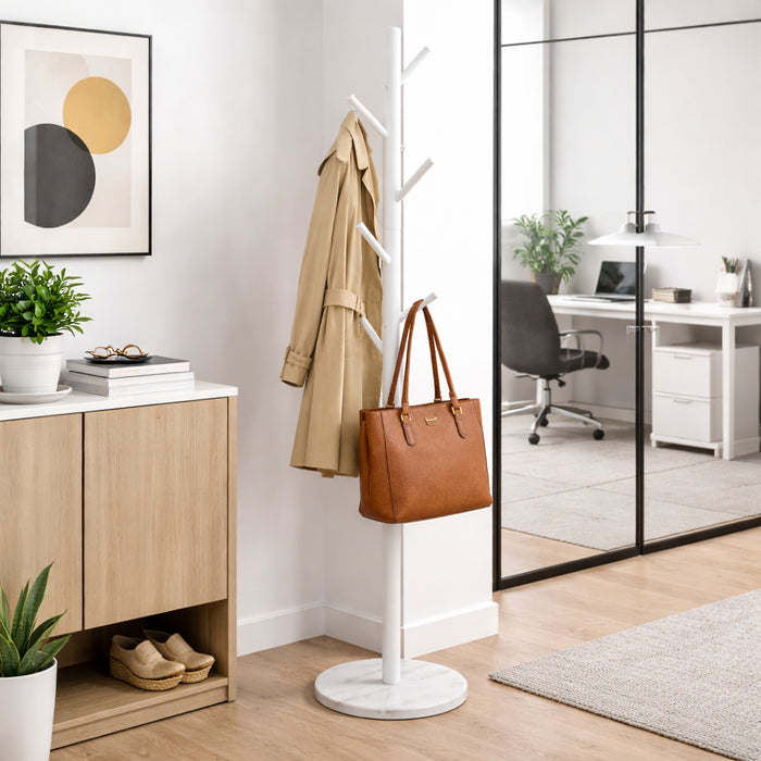 Appendiabiti in Metallo con Base in Marmo Bianco 174 cm Moderno con 6 Ganci