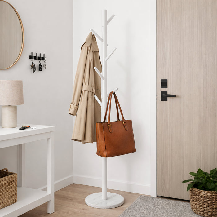 Appendiabiti in Metallo con Base in Marmo Bianco 174 cm Moderno con 6 Ganci