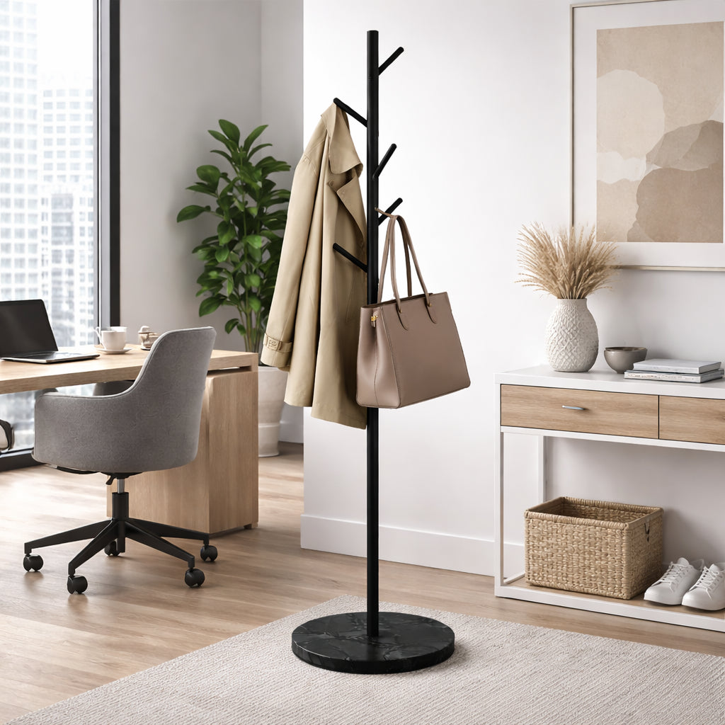 Appendiabiti in Metallo con Base in Marmo Nero 174 cm Moderno con 6 Ganci