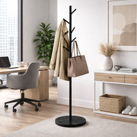 Appendiabiti in Metallo con Base in Marmo Nero 174 cm Moderno con 6 Ganci