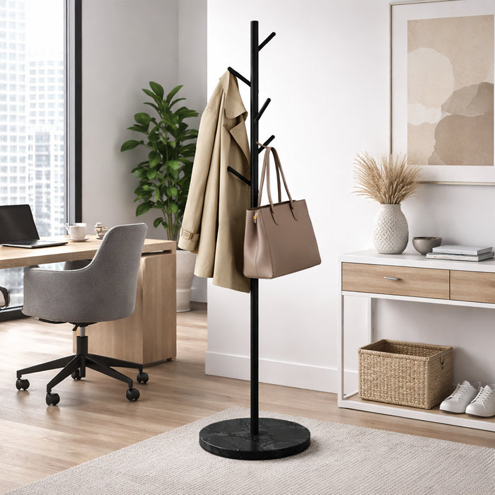 Appendiabiti in Metallo con Base in Marmo Nero 174 cm Moderno con 6 Ganci