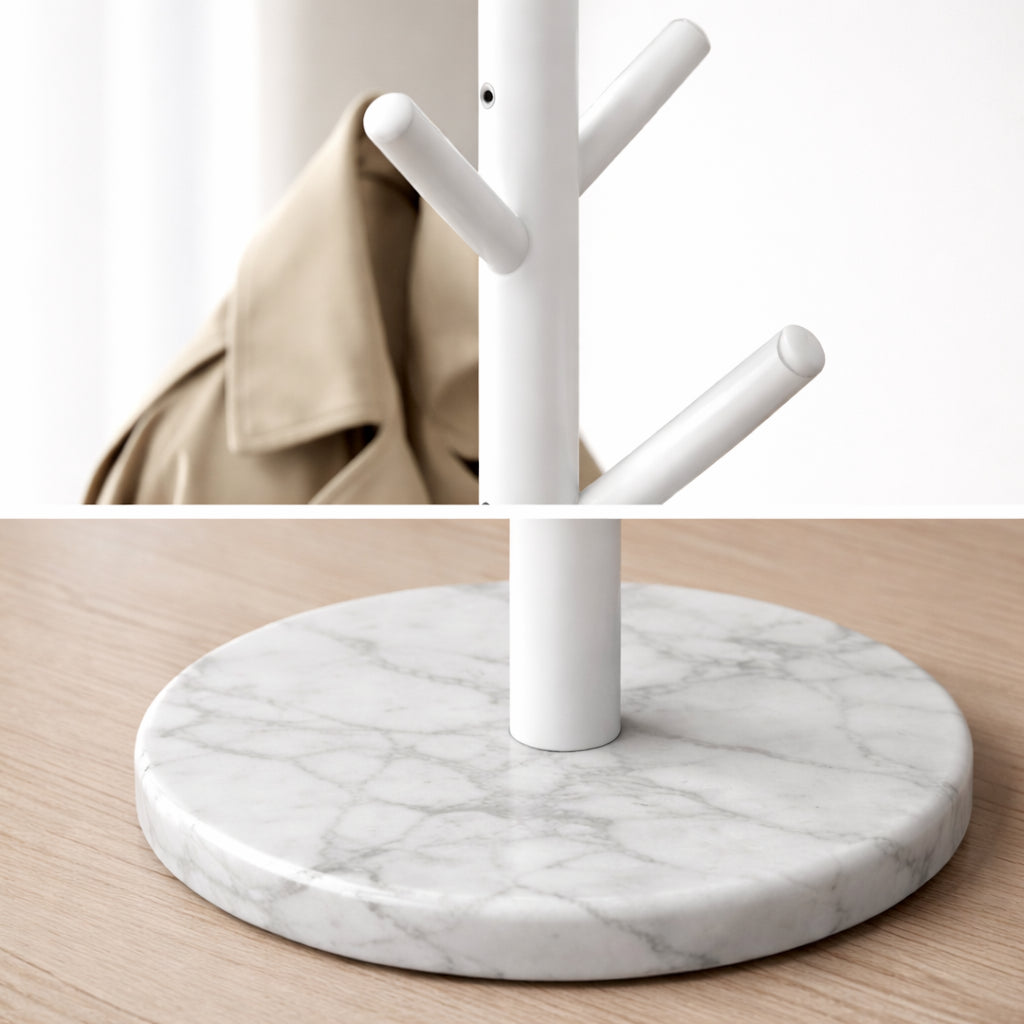 Appendiabiti in Metallo con Base in Marmo Bianco 174 cm Moderno con 6 Ganci