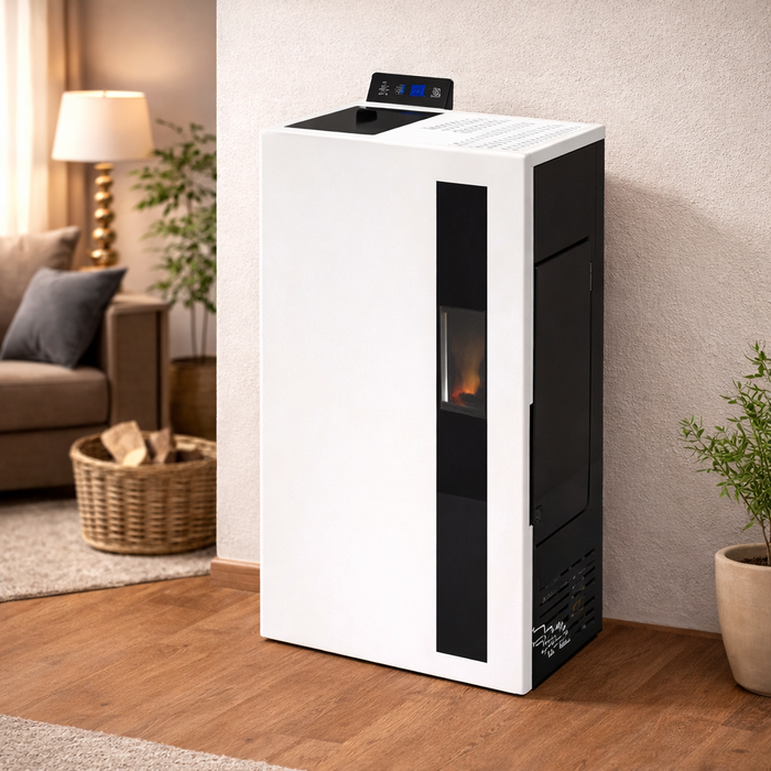 STUFA A PELLET SLIM BRONTE 5 – BIANCO / ANTRACITE / BORDEAUX COMPATTA ED EFFICIENTE COLORE: BIANCO