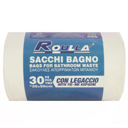 SACCHETTO PATTUMIERA BIANCO BAGNO CON LEGACCIO 30PZ 35X50 CM