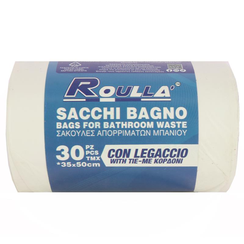 SACCHETTO PATTUMIERA BIANCO BAGNO CON LEGACCIO 30PZ 35X50 CM