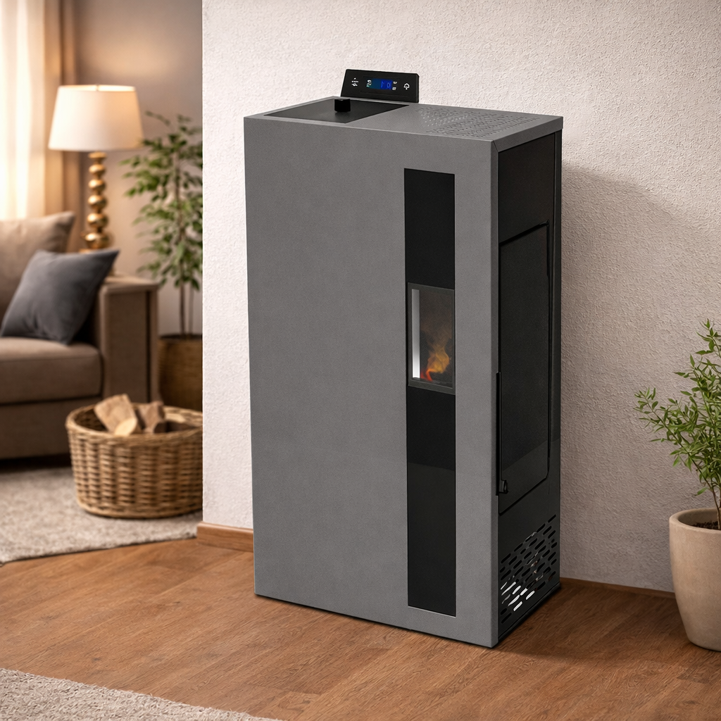 STUFA A PELLET SLIM BRONTE 5 – BIANCO / ANTRACITE / BORDEAUX COMPATTA ED EFFICIENTE COLORE: ANTRACITE