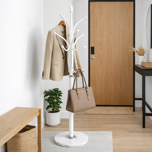 Appendiabiti in Metallo con Base in Pietra Bianco 176 cm Moderno con 13 Ganci