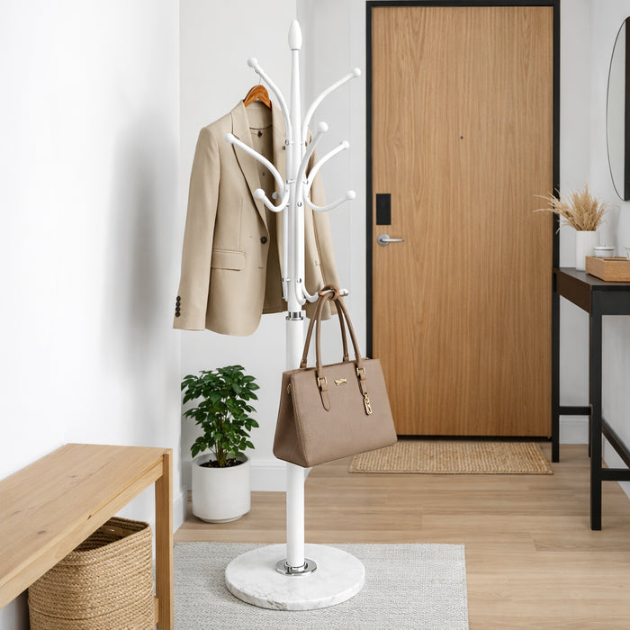 Appendiabiti in Metallo con Base in Pietra Bianco 176 cm Moderno con 13 Ganci