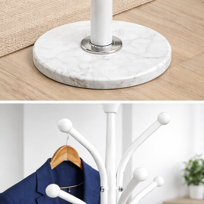 Appendiabiti in Metallo con Base in Pietra Bianco 176 cm Moderno con 13 Ganci