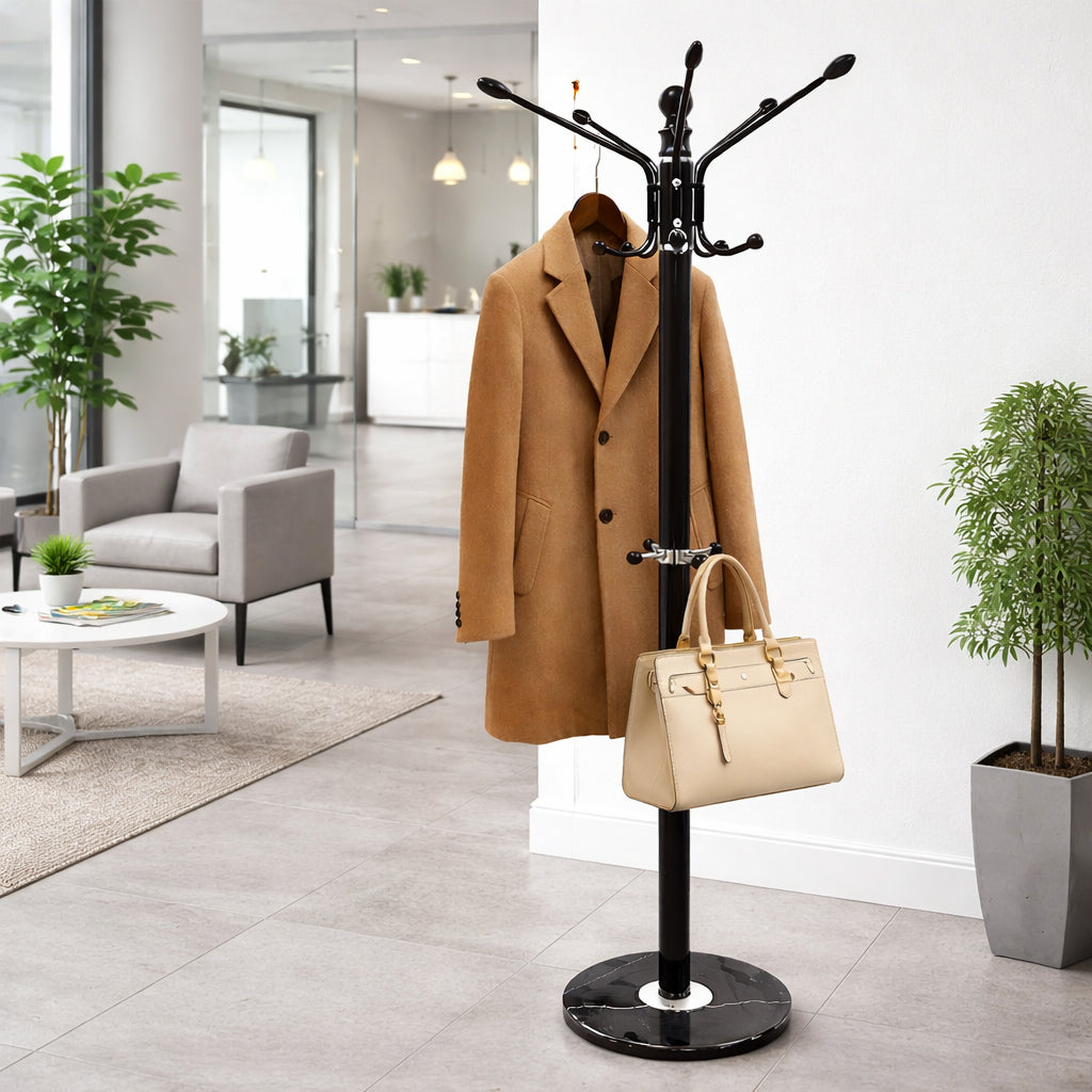 Appendiabiti in Metallo con Base in Pietra Nero 174 cm Moderno con 16 Ganci