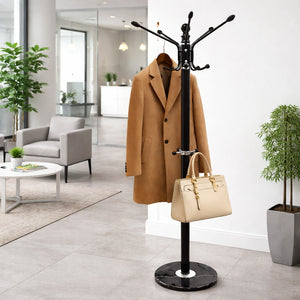 Appendiabiti in Metallo con Base in Pietra Nero 174 cm Moderno con 16 Ganci