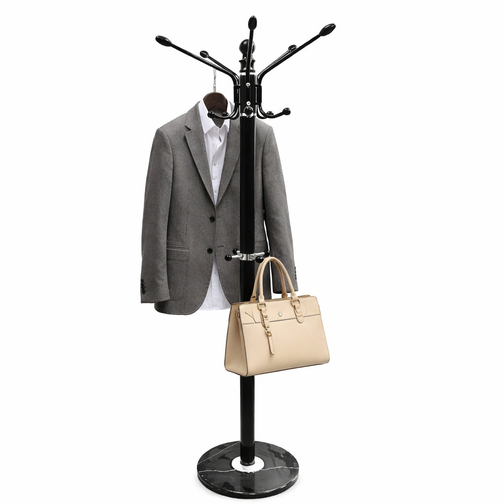 Appendiabiti in Metallo con Base in Pietra Nero 174 cm Moderno con 16 Ganci