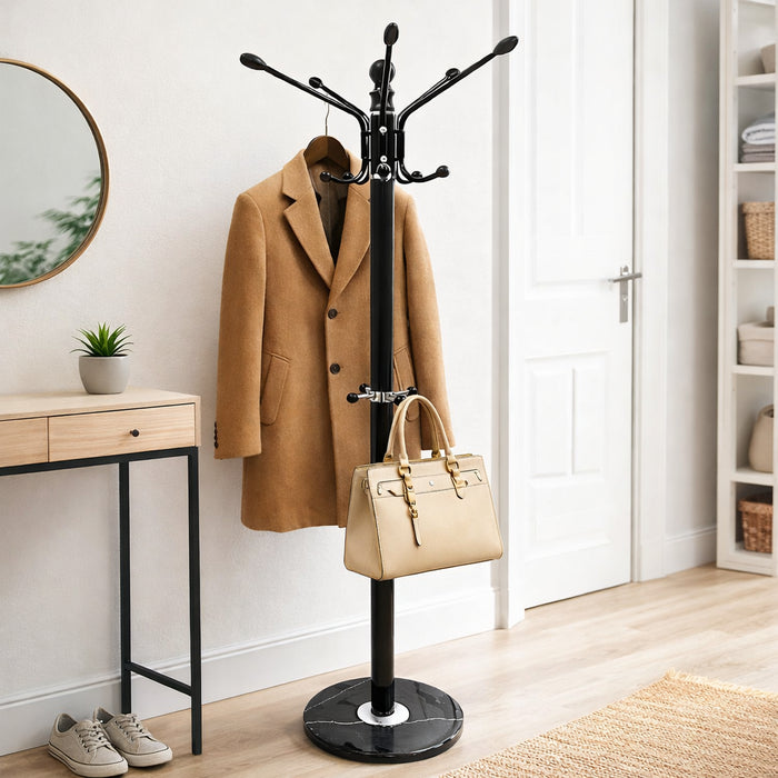 Appendiabiti in Metallo con Base in Pietra Nero 174 cm Moderno con 16 Ganci