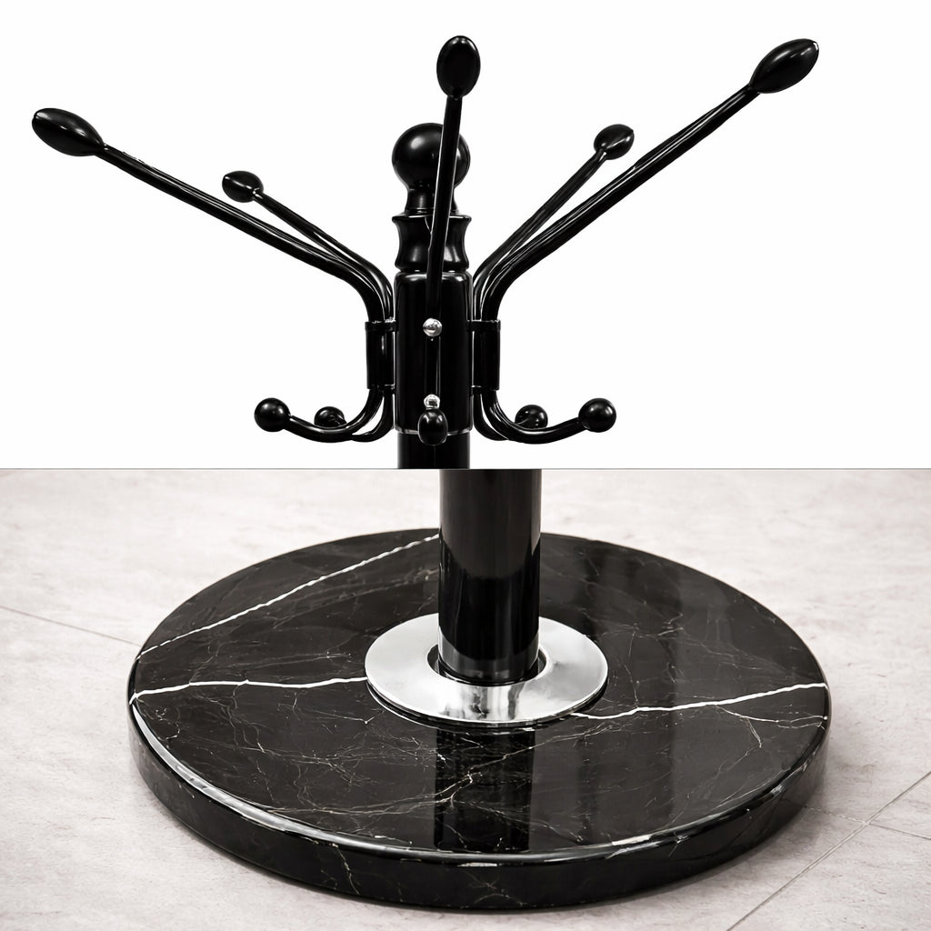 Appendiabiti in Metallo con Base in Pietra Nero 174 cm Moderno con 16 Ganci