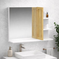 Specchio da Bagno Moderno in Legno e Bambù Bianco 45x59x15 cm con 4 ripiani