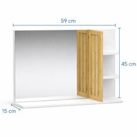 Specchio da Bagno Moderno in Legno e Bambù Bianco 45x59x15 cm con 4 ripiani