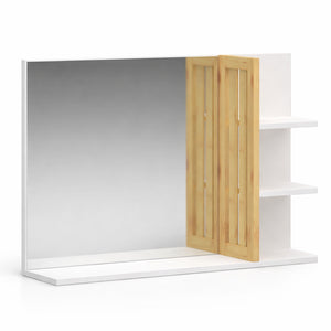 Specchio da Bagno Moderno in Legno e Bambù Bianco 45x59x15 cm con 4 ripiani