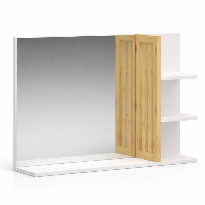 Specchio da Bagno Moderno in Legno e Bambù Bianco 45x59x15 cm con 4 ripiani