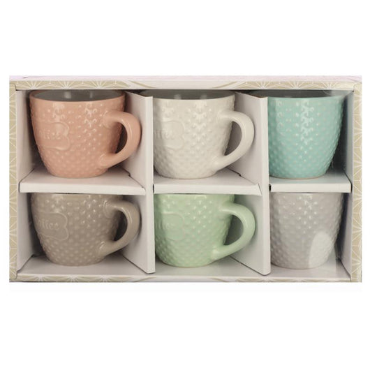 SET 6 TAZZINE CAFFÈ  SENZA PIATTINO CON SCRITTA "COFFE" A POIS IN RILIEVO  100CC