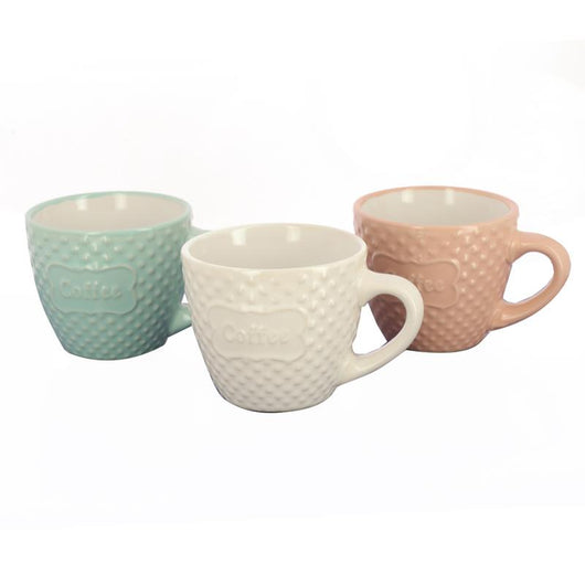 SET 6 TAZZINE CAFFÈ  SENZA PIATTINO CON SCRITTA "COFFE" A POIS IN RILIEVO  100CC