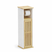 Colonna Mobiletto Bagno Moderno Bianco Legno Bambù 18x18x75 cm Porta Carta Igienica