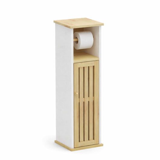 Colonna Mobiletto Bagno Moderno Bianco Legno Bambù 18x18x75 cm Porta Carta Igienica