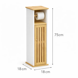 Colonna Mobiletto Bagno Moderno Bianco Legno Bambù 18x18x75 cm Porta Carta Igienica