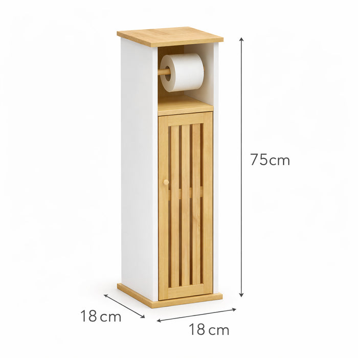 Colonna Mobiletto Bagno Moderno Bianco Legno Bambù 18x18x75 cm Porta Carta Igienica