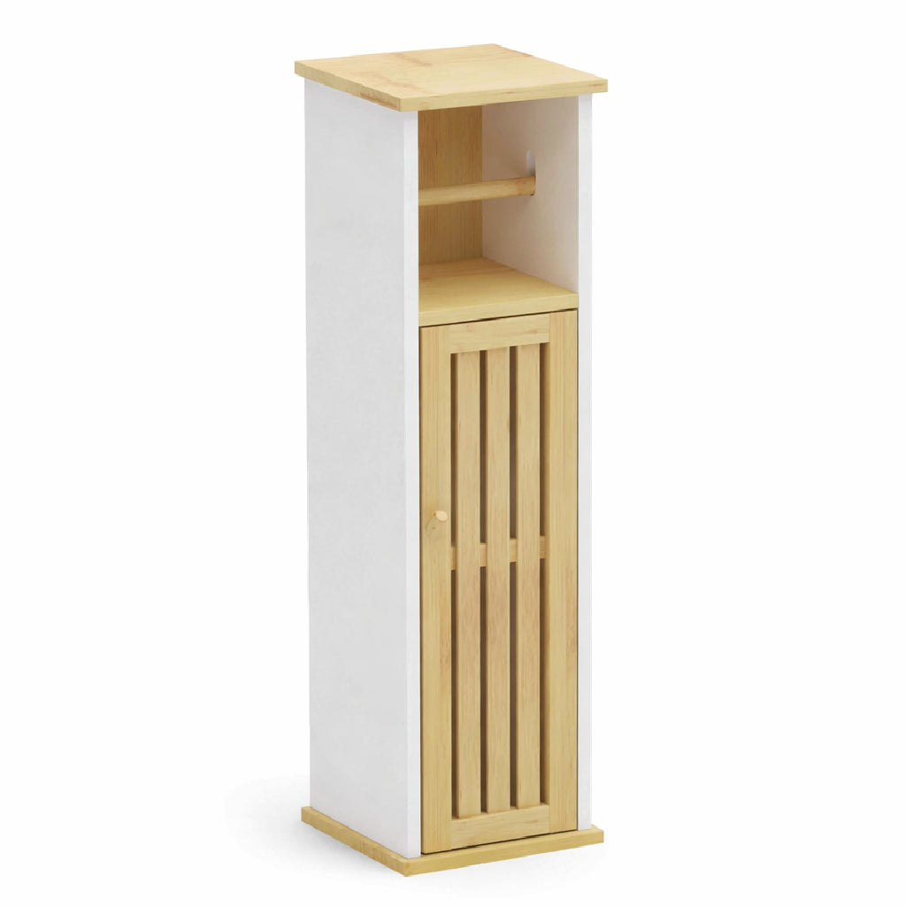 Colonna Mobiletto Bagno Moderno Bianco Legno Bambù 18x18x75 cm Porta Carta Igienica