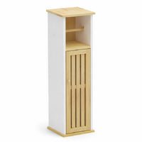 Colonna Mobiletto Bagno Moderno Bianco Legno Bambù 18x18x75 cm Porta Carta Igienica