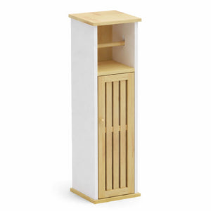 Colonna Mobiletto Bagno Moderno Bianco Legno Bambù 18x18x75 cm Porta Carta Igienica