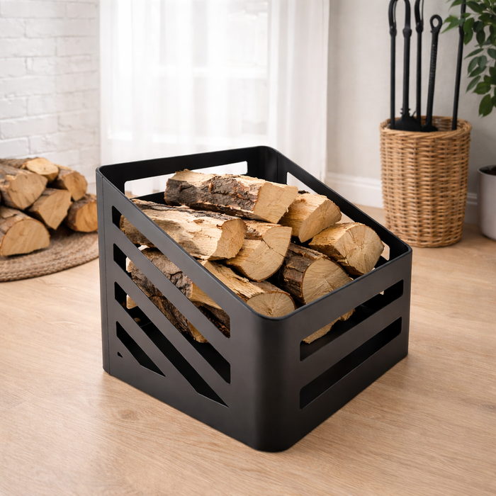 Cassetta portalegna da interno in acciaio verniciato a polvere – Nero | 45 x 40 x 40 cm