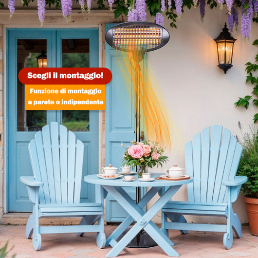 Stufa Elettrica 2in1 Infrarossi da Terra Piantana e Parete per Patio Bar Casa