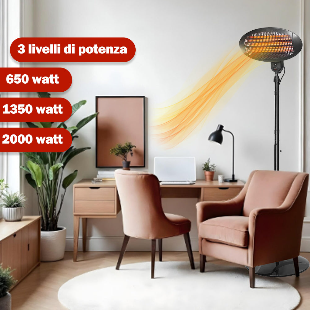 Stufa Elettrica 2in1 Infrarossi da Terra Piantana e Parete per Patio Bar Casa