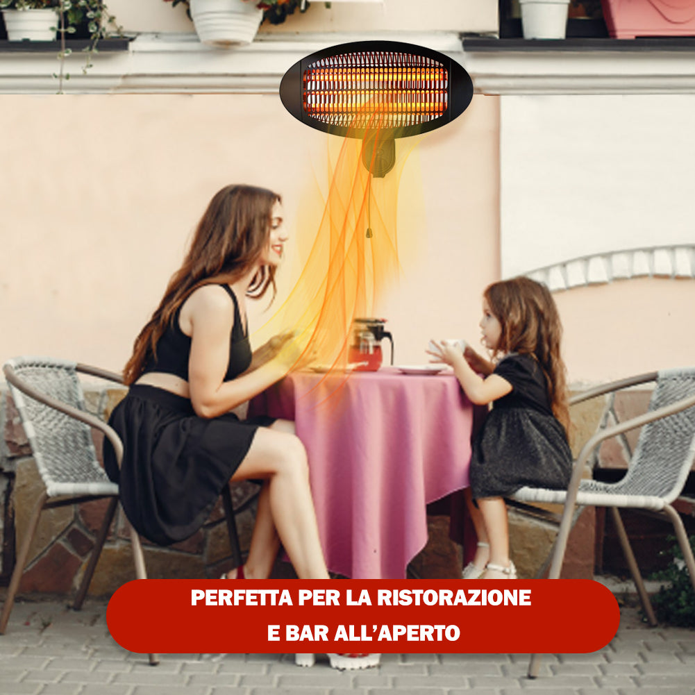 Stufa Elettrica Quarzo Infrarossi da Parete 2000W IP34 per Esterno Basso Consumo